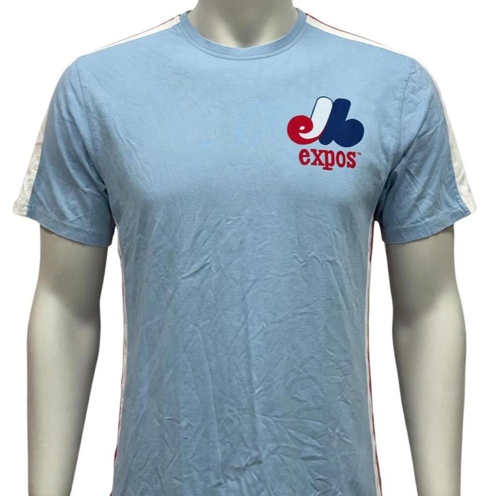 Montreal Expos T-Shirt Mens XXL Light Blue JB Logo Baseball Retro Stripe